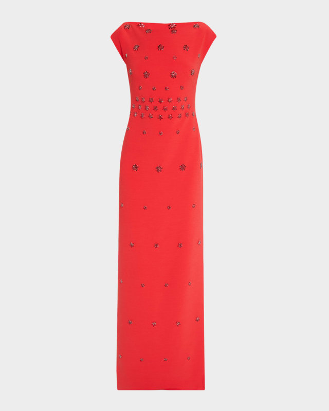 Gracelyn Crystal Cap-Sleeve Slit Gown